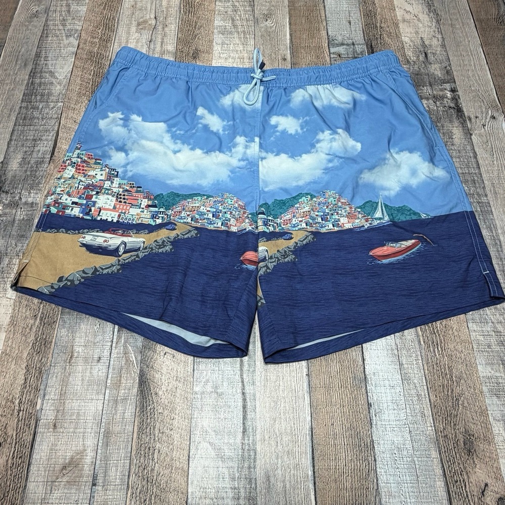 Peter Millar Seaside Road to Riviera Swim Trunks Mens XXL Shorts Coastal AOP